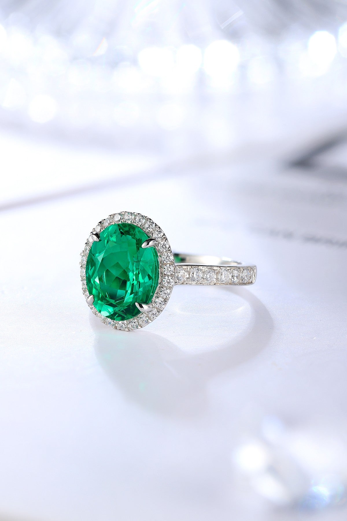 Sterling Silver Lab - Grown Emerald Ring A – JSEGR689Y