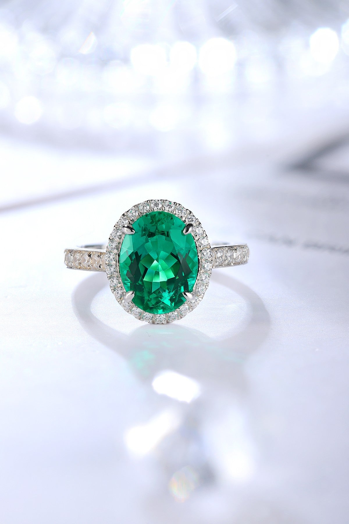 Sterling Silver Lab - Grown Emerald Ring A – JSEGR689Y