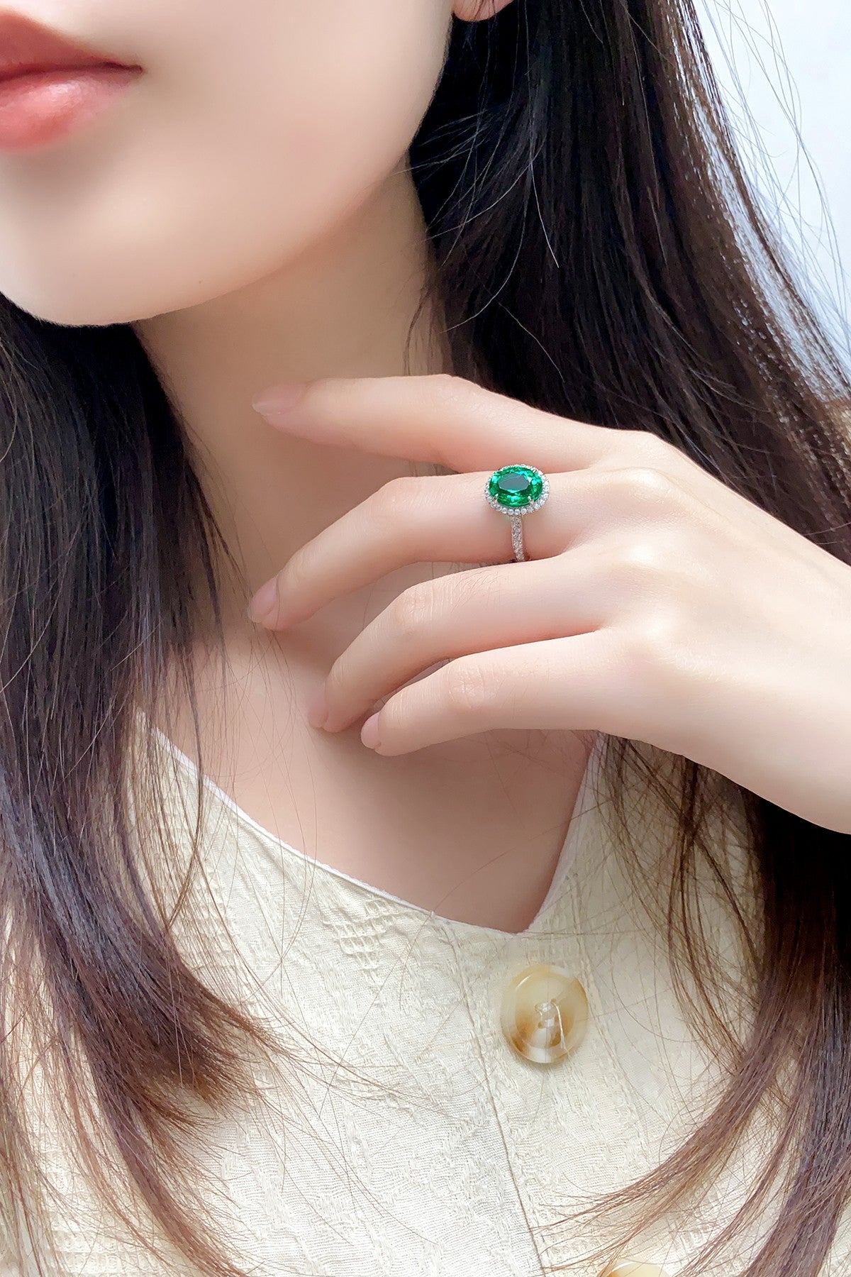 Sterling Silver Lab - Grown Emerald Ring A – JSEGR689Y