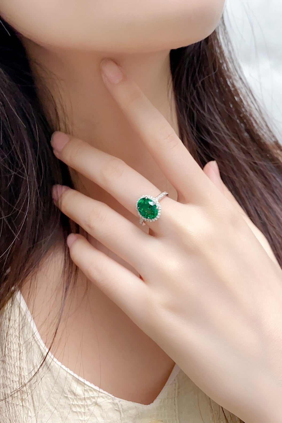 Sterling Silver Lab - Grown Emerald Ring A – JSEGR689Y