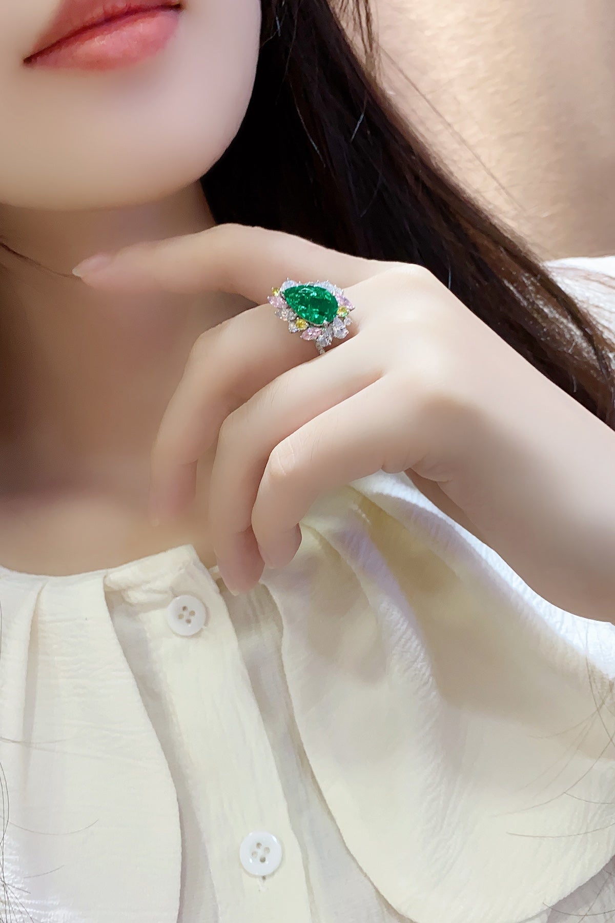 Sterling Silver Lab - Grown Emerald Ring W – JSEGR454Y