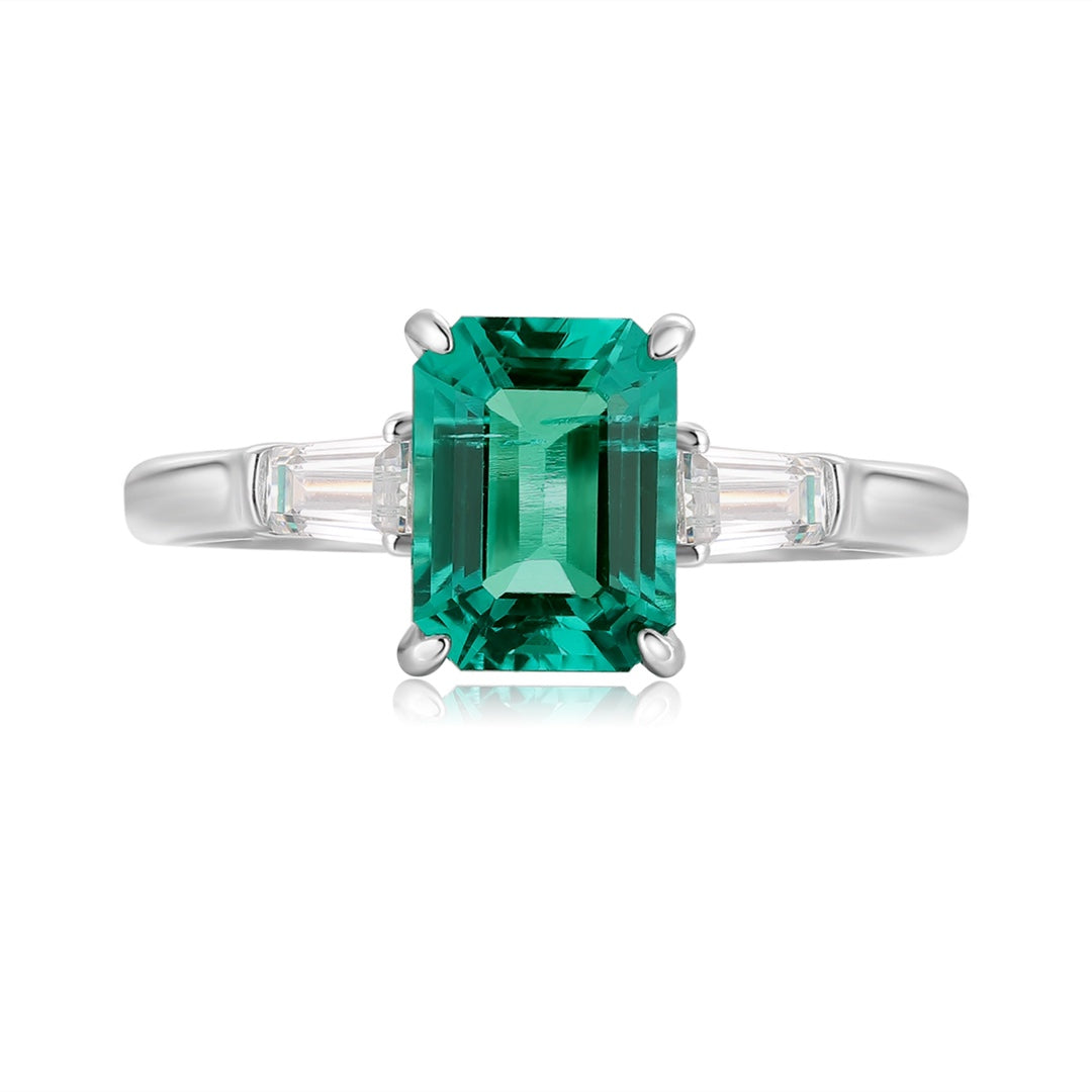 Sterling Silver Lab - Grown Emerald Ring A – JSEGR286Y