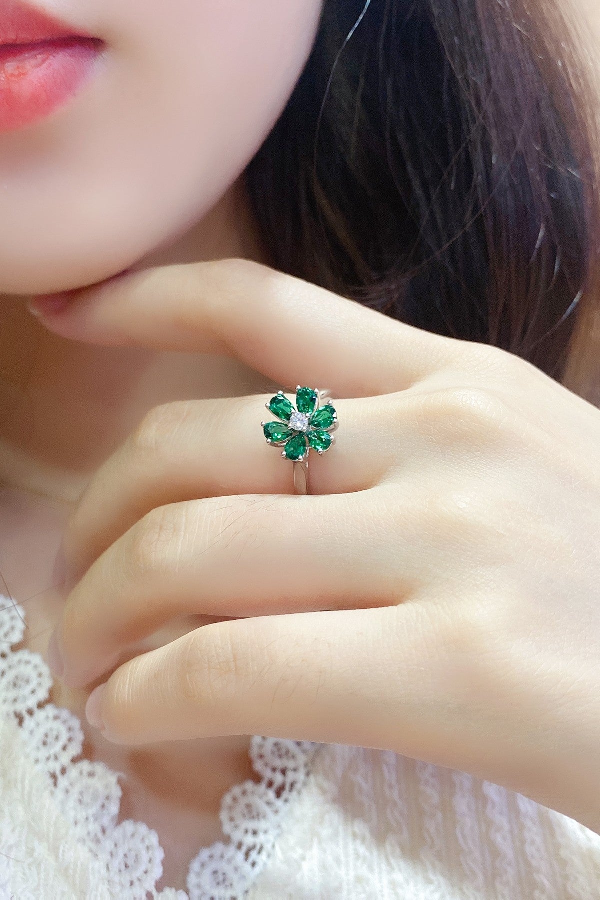 Sterling Silver Lab - Grown Emerald Ring A – JSEGR236Y