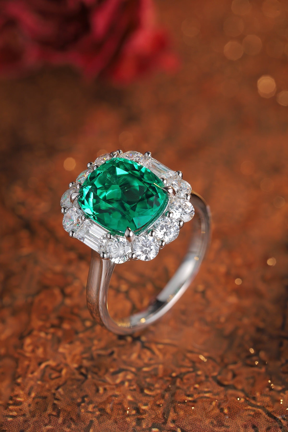 Sterling Silver Lab - Grown Emerald Ring A – JSEGR219Y