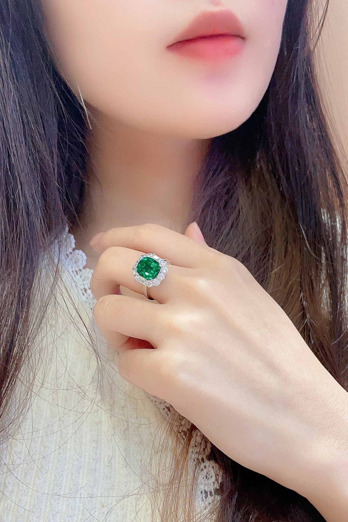Sterling Silver Lab - Grown Emerald Ring A – JSEGR219Y