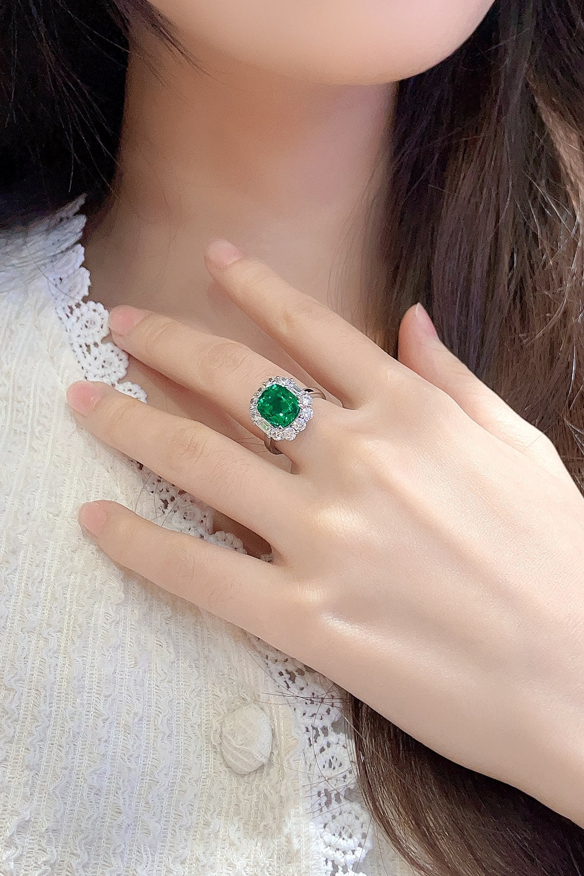 Sterling Silver Lab - Grown Emerald Ring A – JSEGR219Y