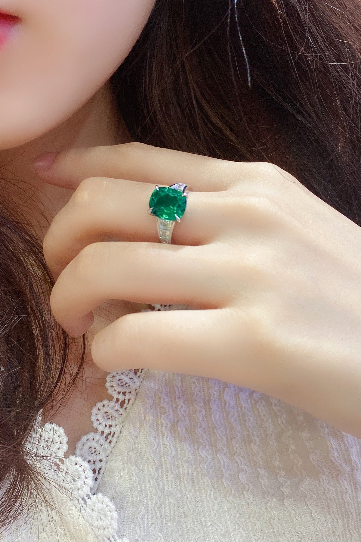 Sterling Silver Lab - Grown Emerald Ring A – JSEGR204Y