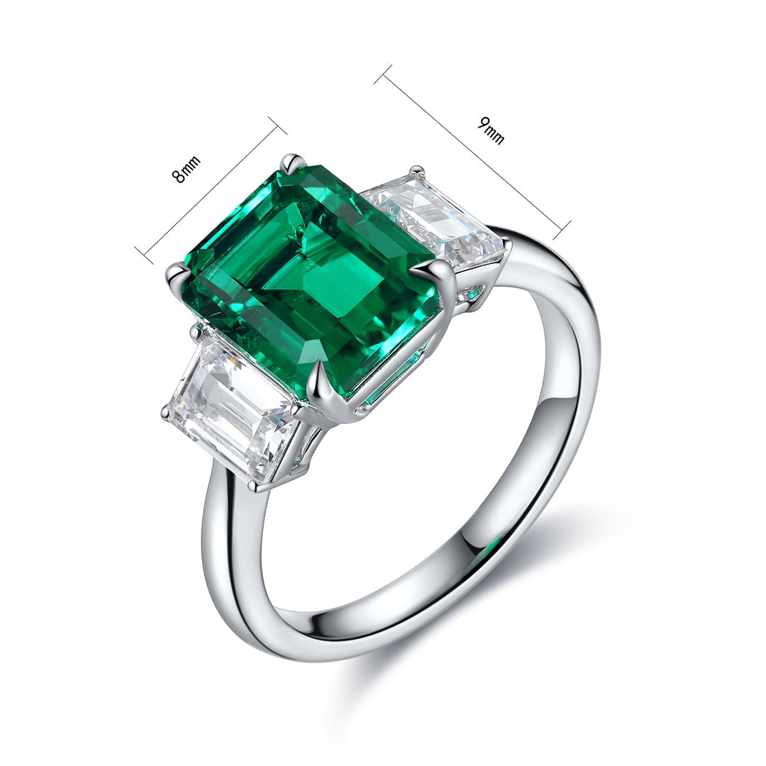 Sterling Silver Lab - Grown Emerald Ring A – JSEGR153Y