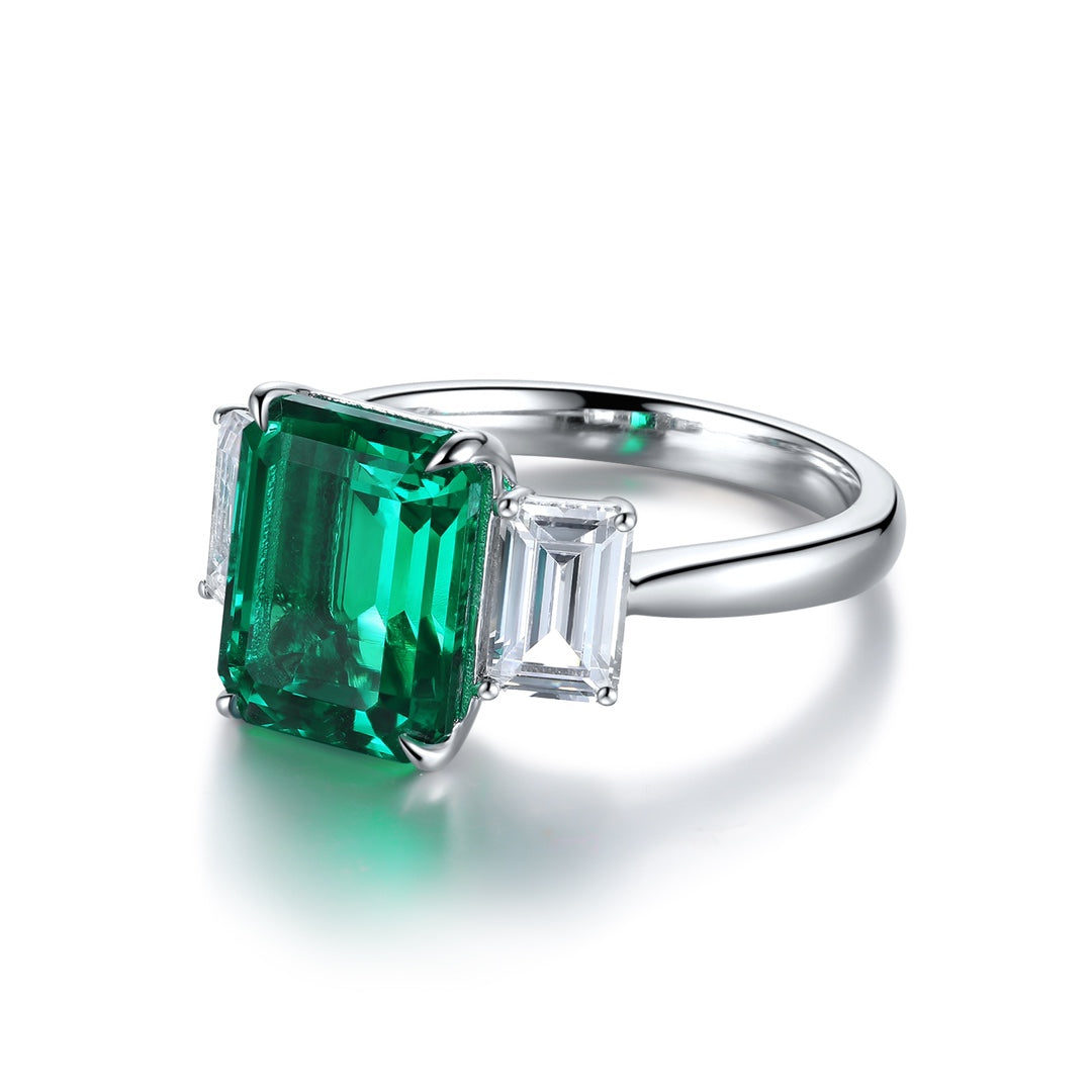 Sterling Silver Lab - Grown Emerald Ring A – JSEGR153Y
