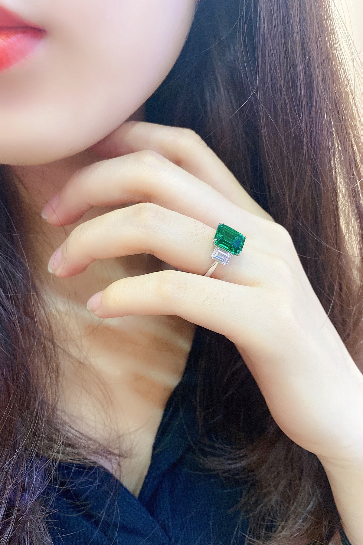 Sterling Silver Lab - Grown Emerald Ring A – JSEGR153Y