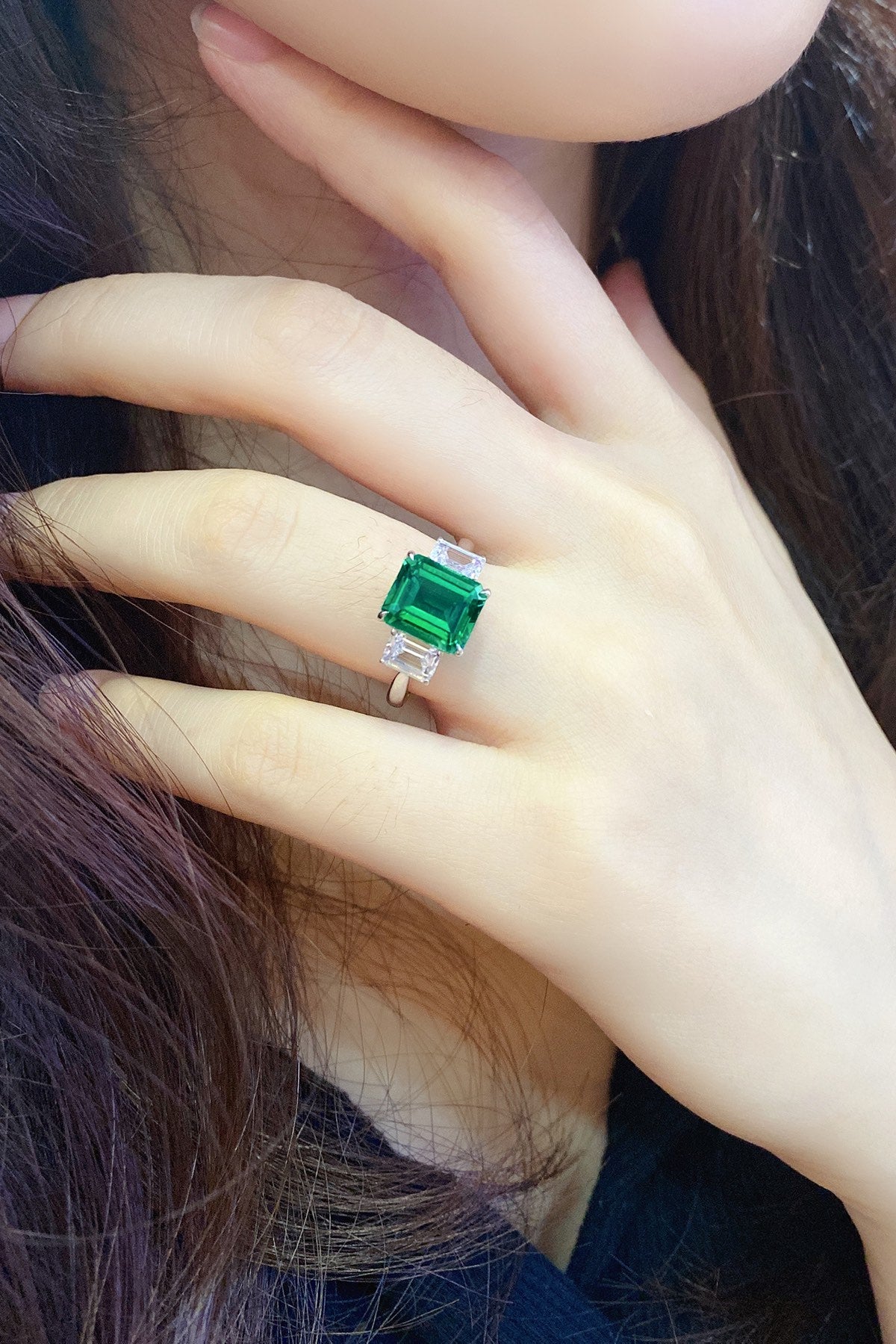Sterling Silver Lab - Grown Emerald Ring A – JSEGR153Y