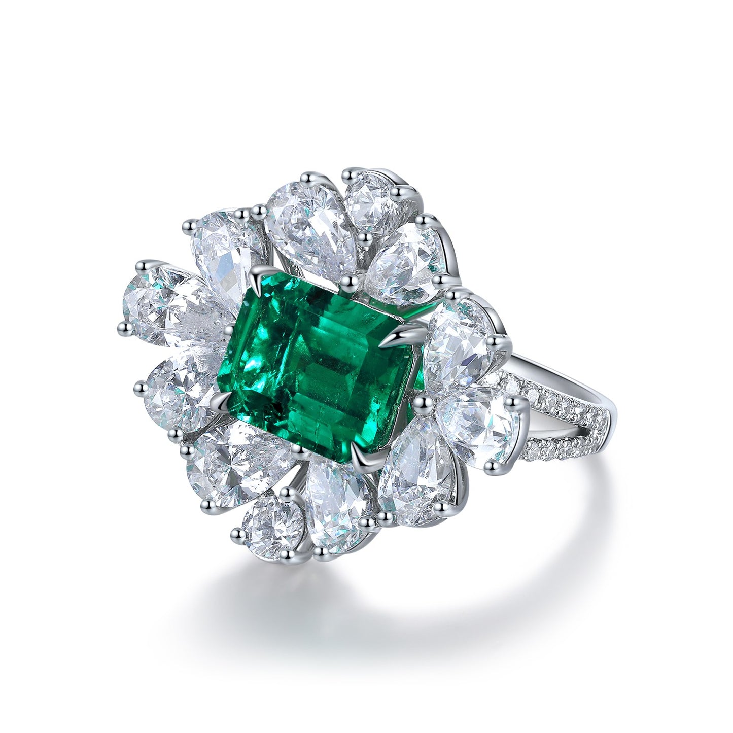 Sterling Silver Lab - Grown Emerald Ring A – JSEGR149Y