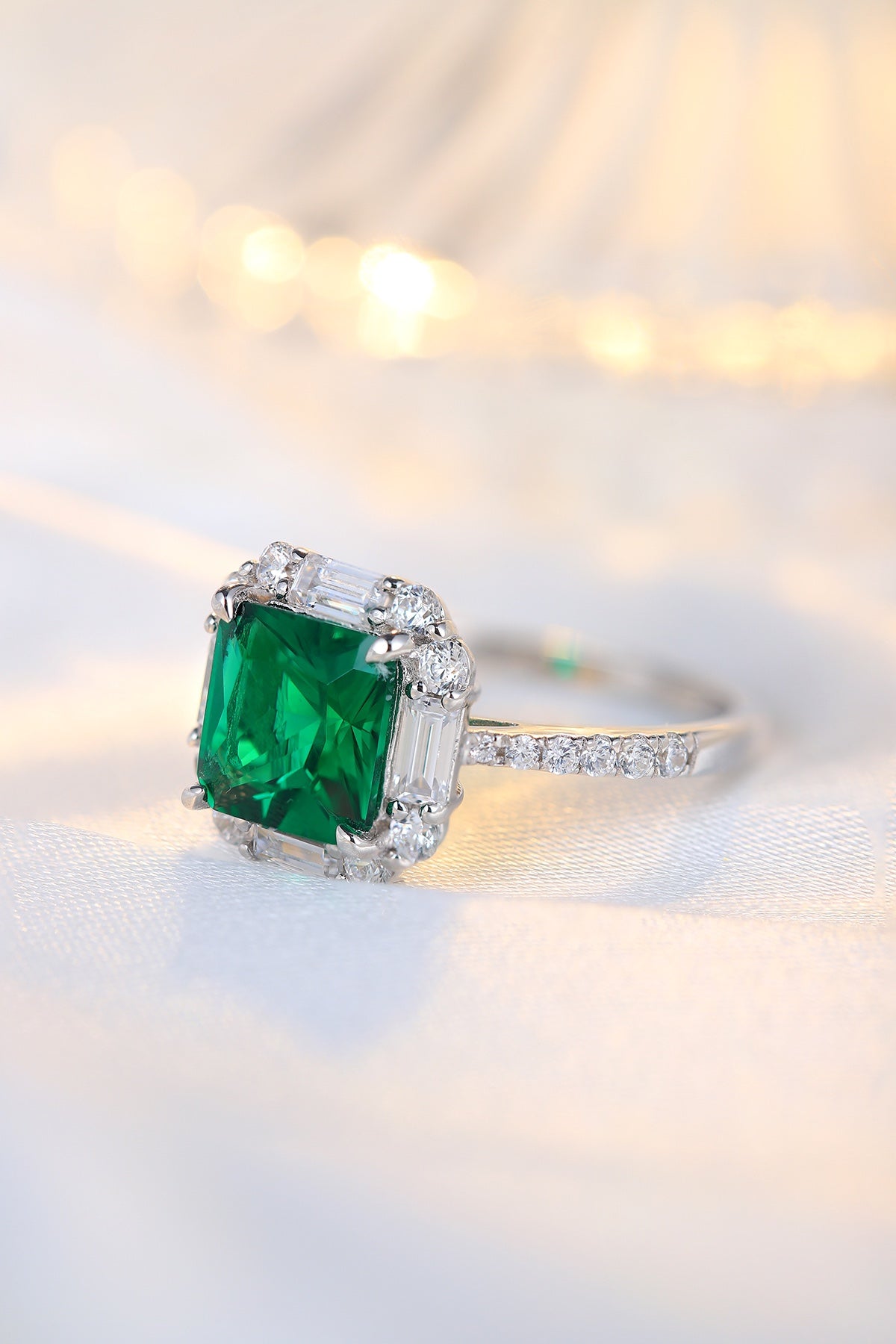 Sterling Silver Lab - Grown Emerald Ring A – JSEGR116Y