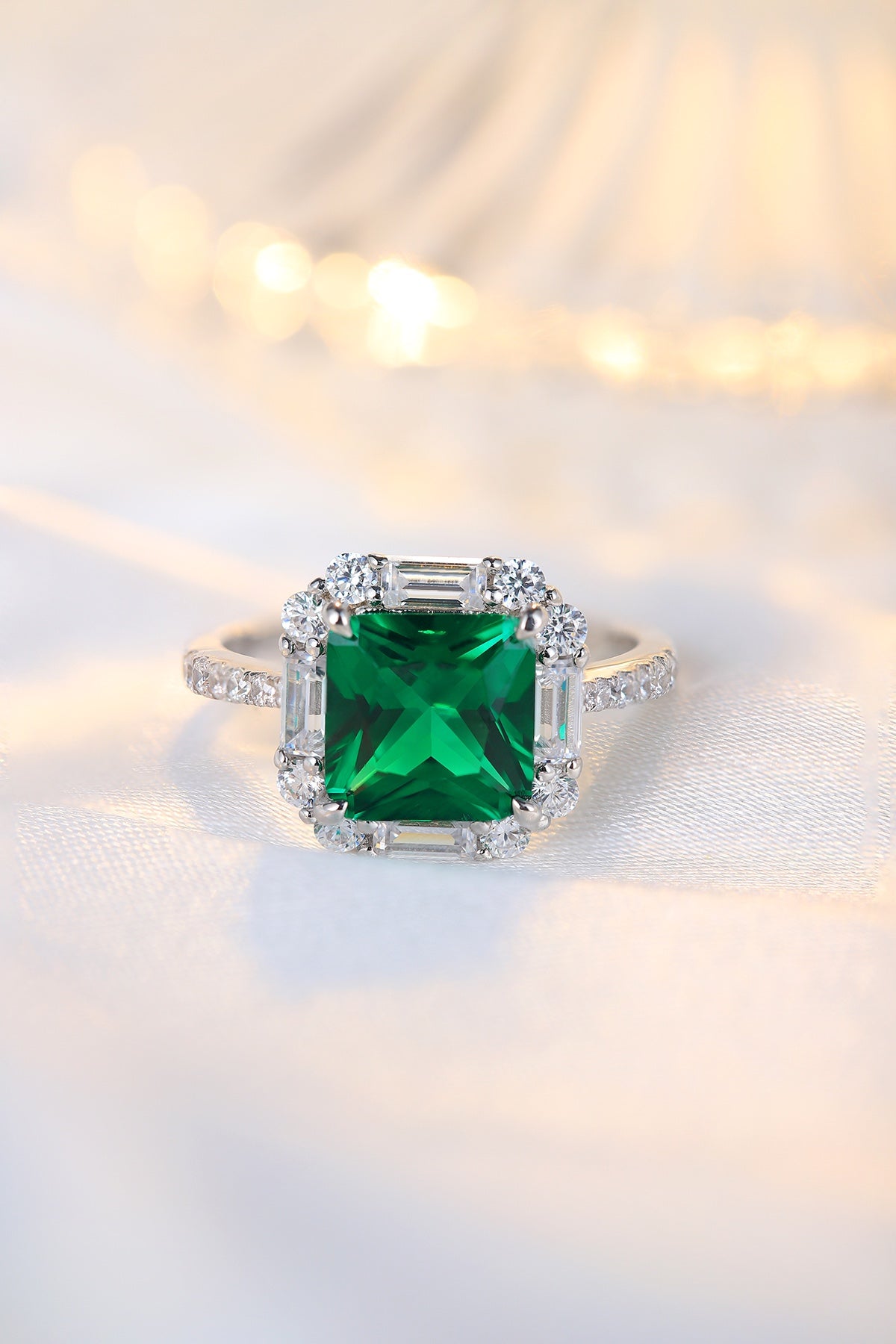Sterling Silver Lab - Grown Emerald Ring A – JSEGR116Y