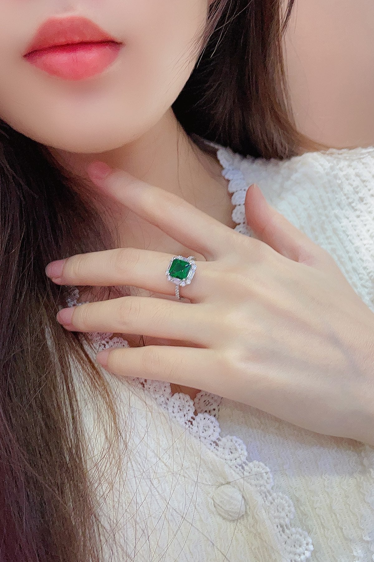 Sterling Silver Lab - Grown Emerald Ring A – JSEGR116Y