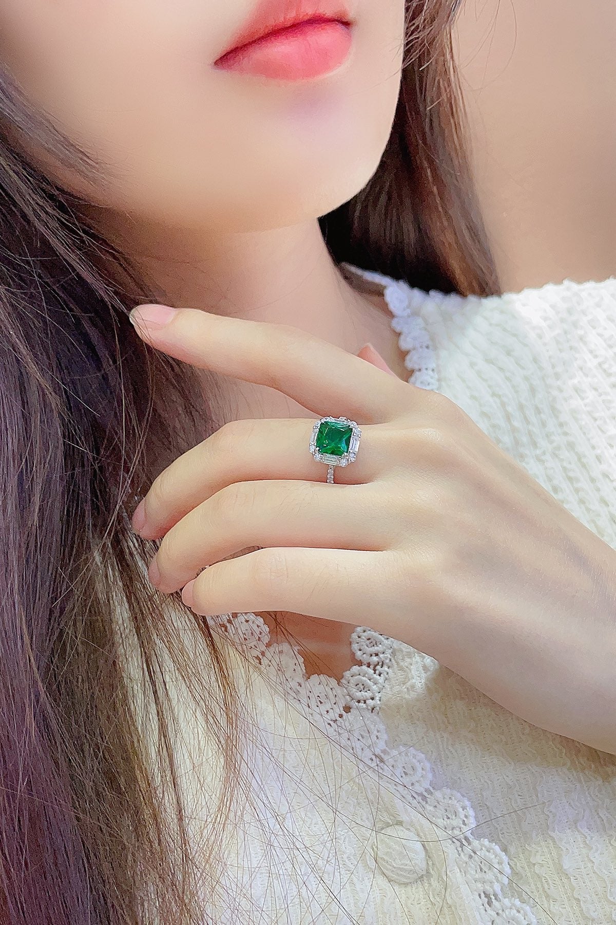Sterling Silver Lab - Grown Emerald Ring A – JSEGR116Y