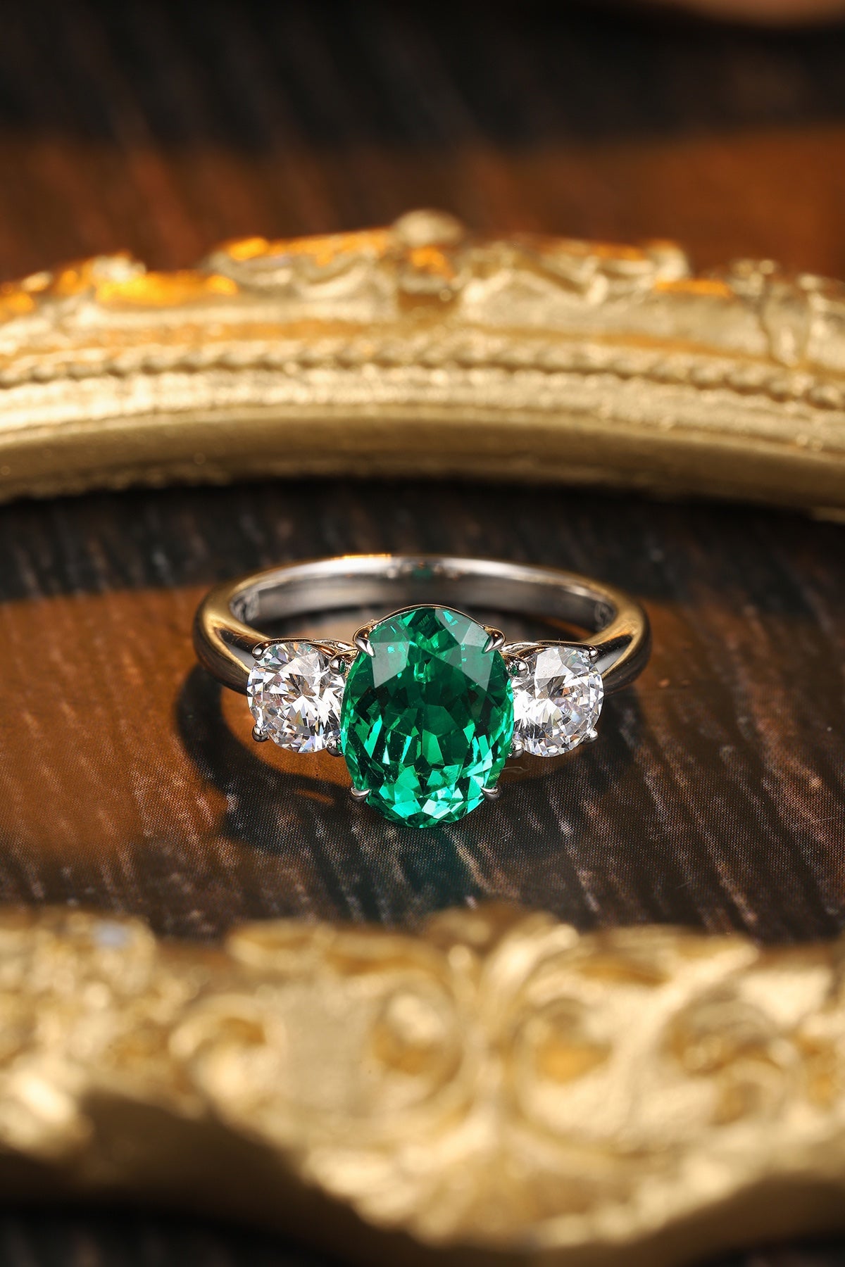 Sterling Silver Lab - Grown Emerald Ring W – JSEGR107Y-A