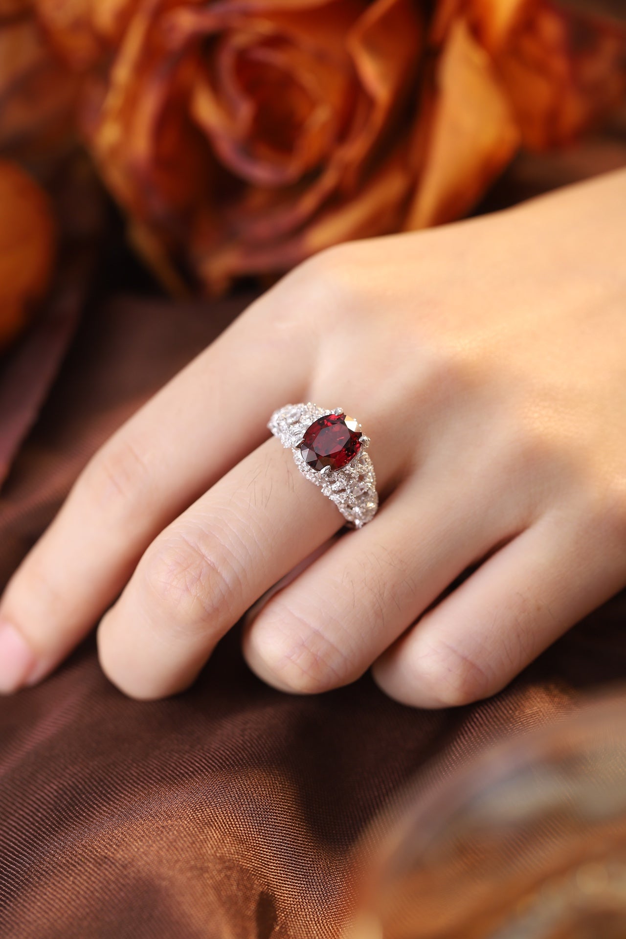 Sterling Silver Natural Garnet Ring W – JR92756