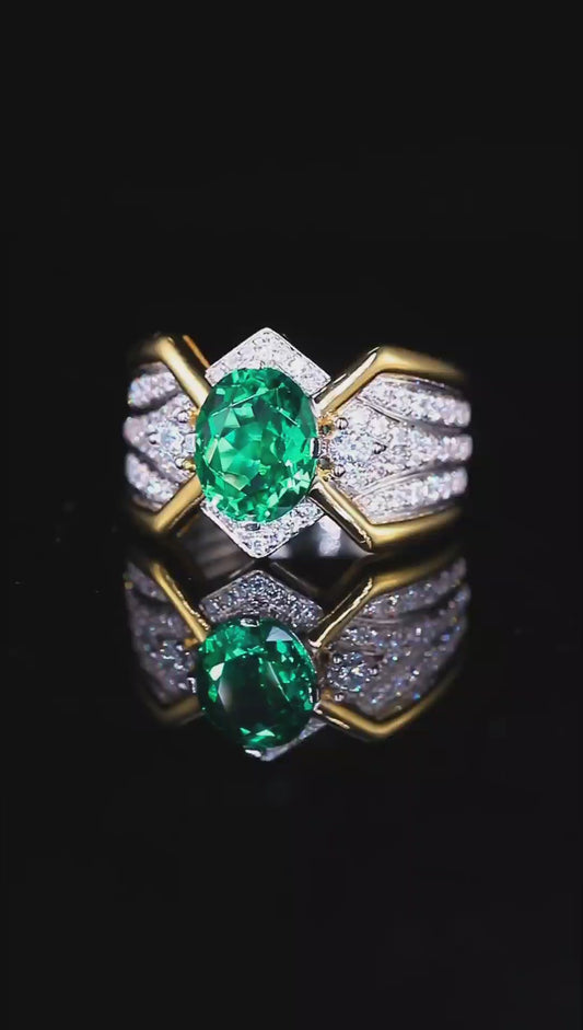 Sterling Silver Lab - Grown Emerald Men's Ring A – JSEGR938Y
