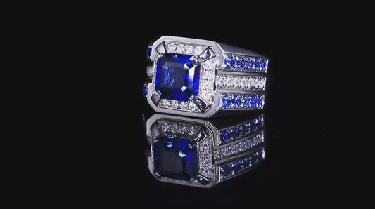 Sterling Silver Lab - Grown Sapphire Men's Ring A – JSABR937Y