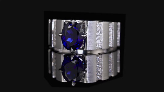 Sterling Silver Lab - Grown Sapphire Men's Ring A – JSABR023Y