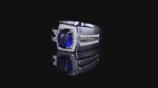 Sterling Silver Lab - Grown Sapphire Men's Ring A – JSABR936Y