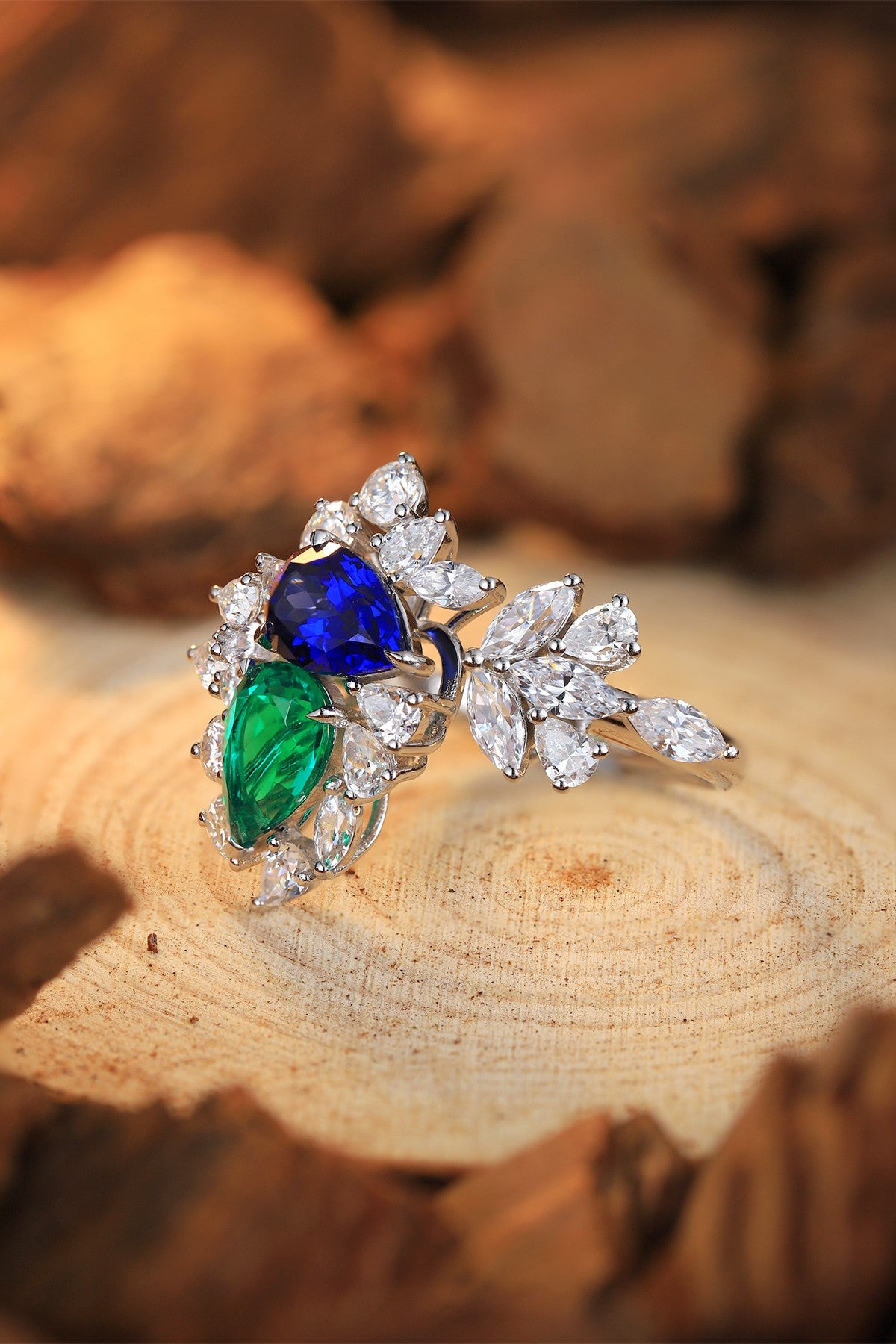S925 Silver Lab - Grown Sapphire and Emerald Ring A – JR281Y