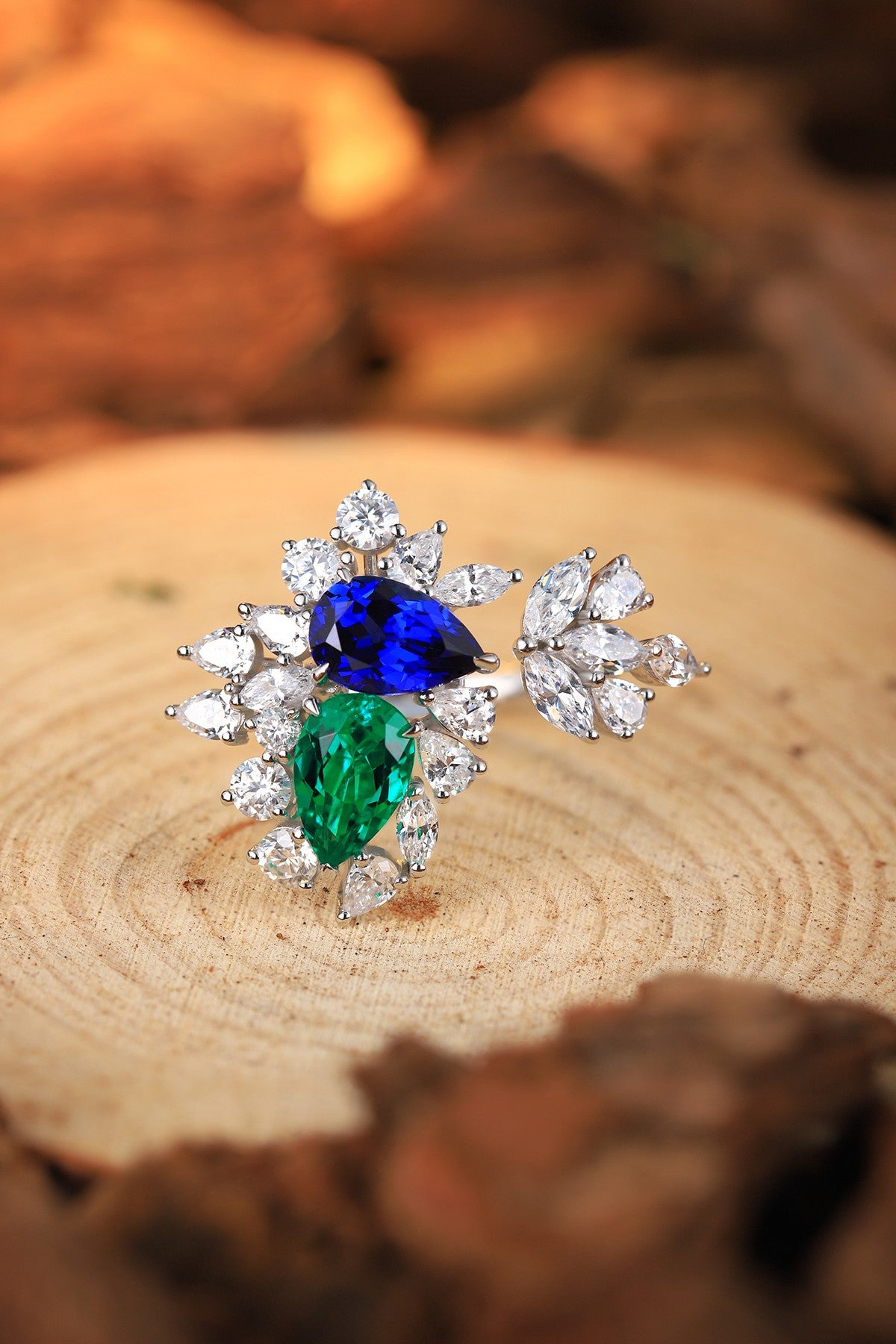 S925 Silver Lab - Grown Sapphire and Emerald Ring A – JR281Y