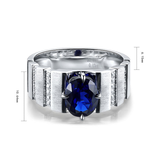 Sterling Silver Lab - Grown Sapphire Men's Ring A – JSABR023Y