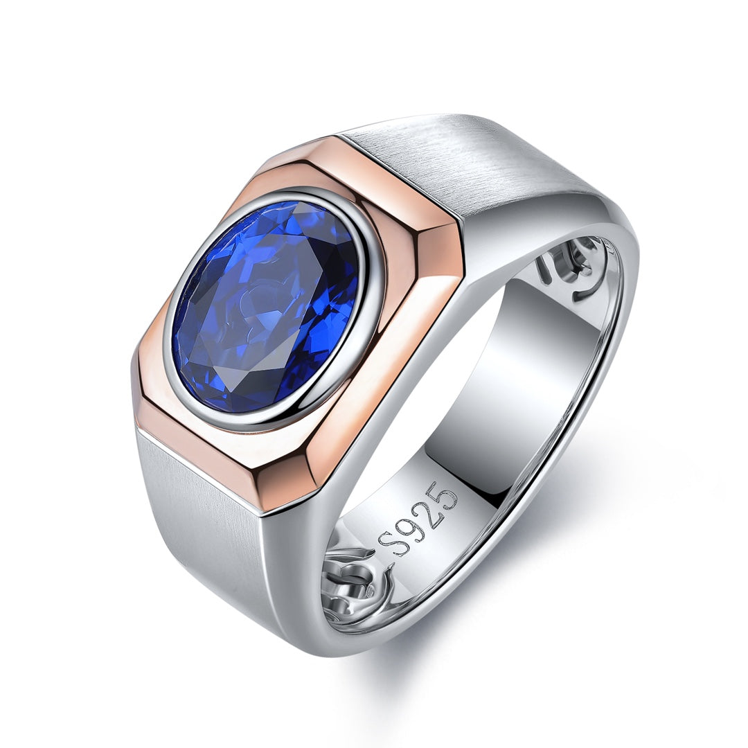 Sterling Silver Lab - Grown Sapphire Men's Ring A – JSABR020Y