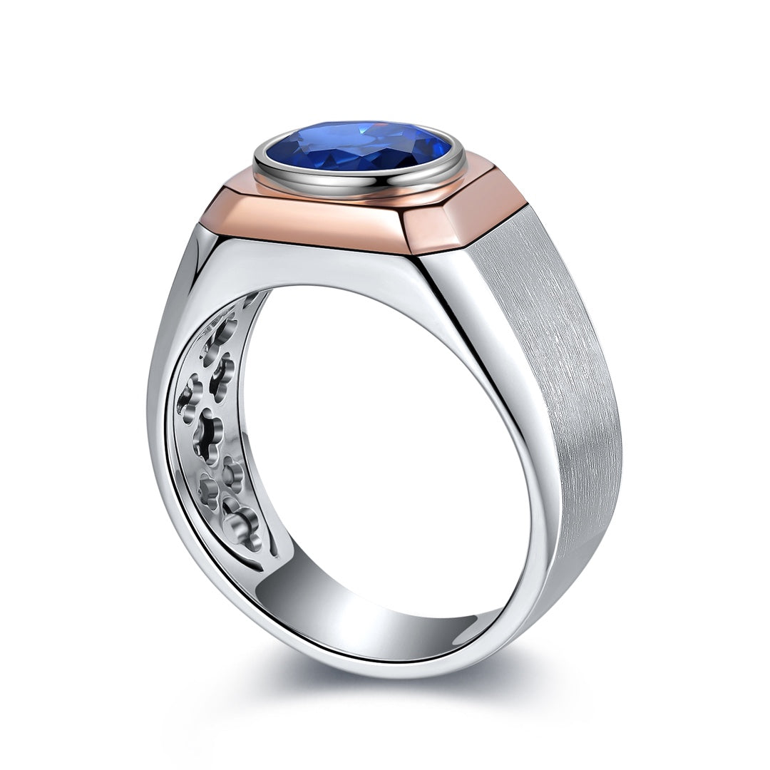 Sterling Silver Lab - Grown Sapphire Men's Ring A – JSABR020Y