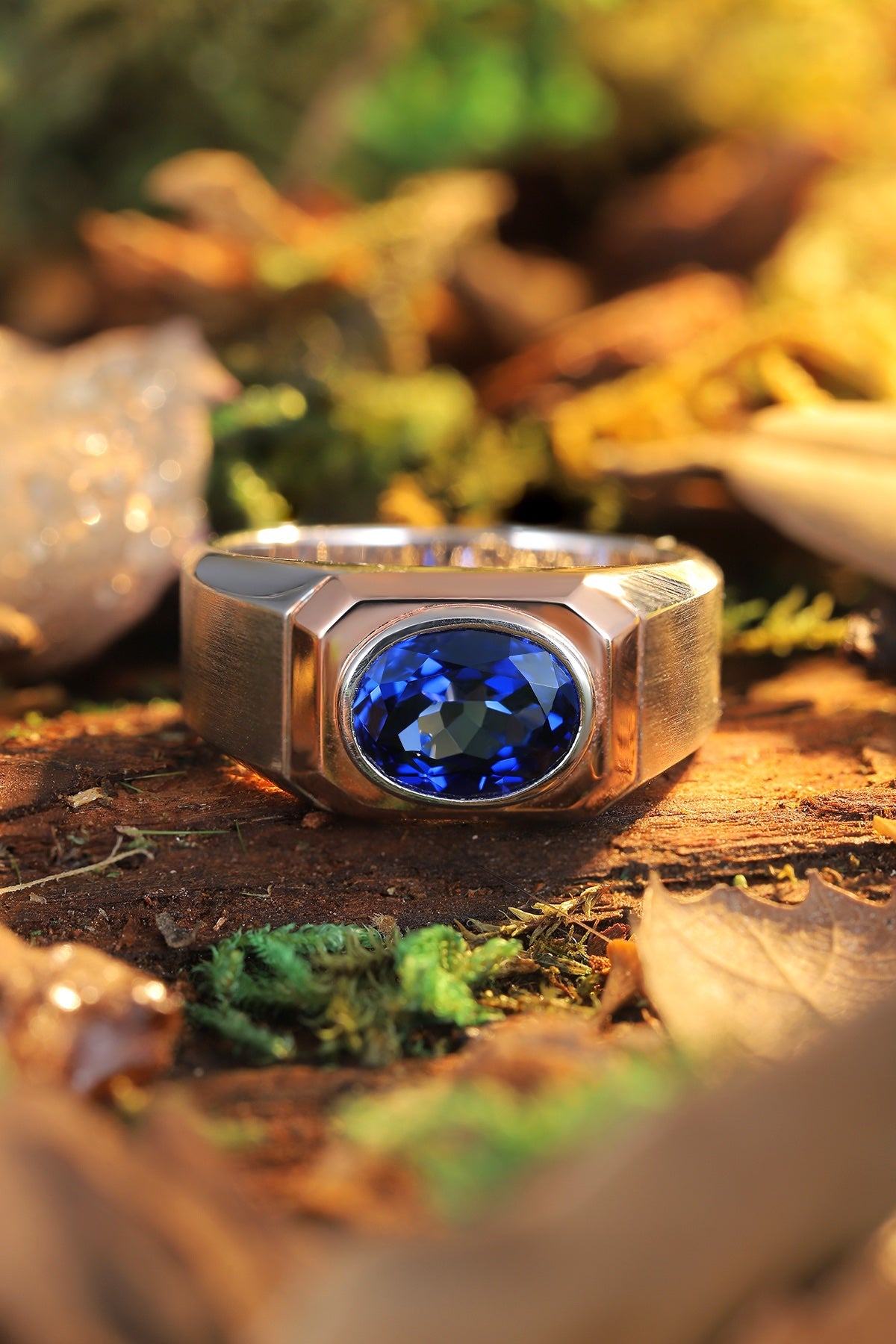 Sterling Silver Lab - Grown Sapphire Men's Ring A – JSABR020Y