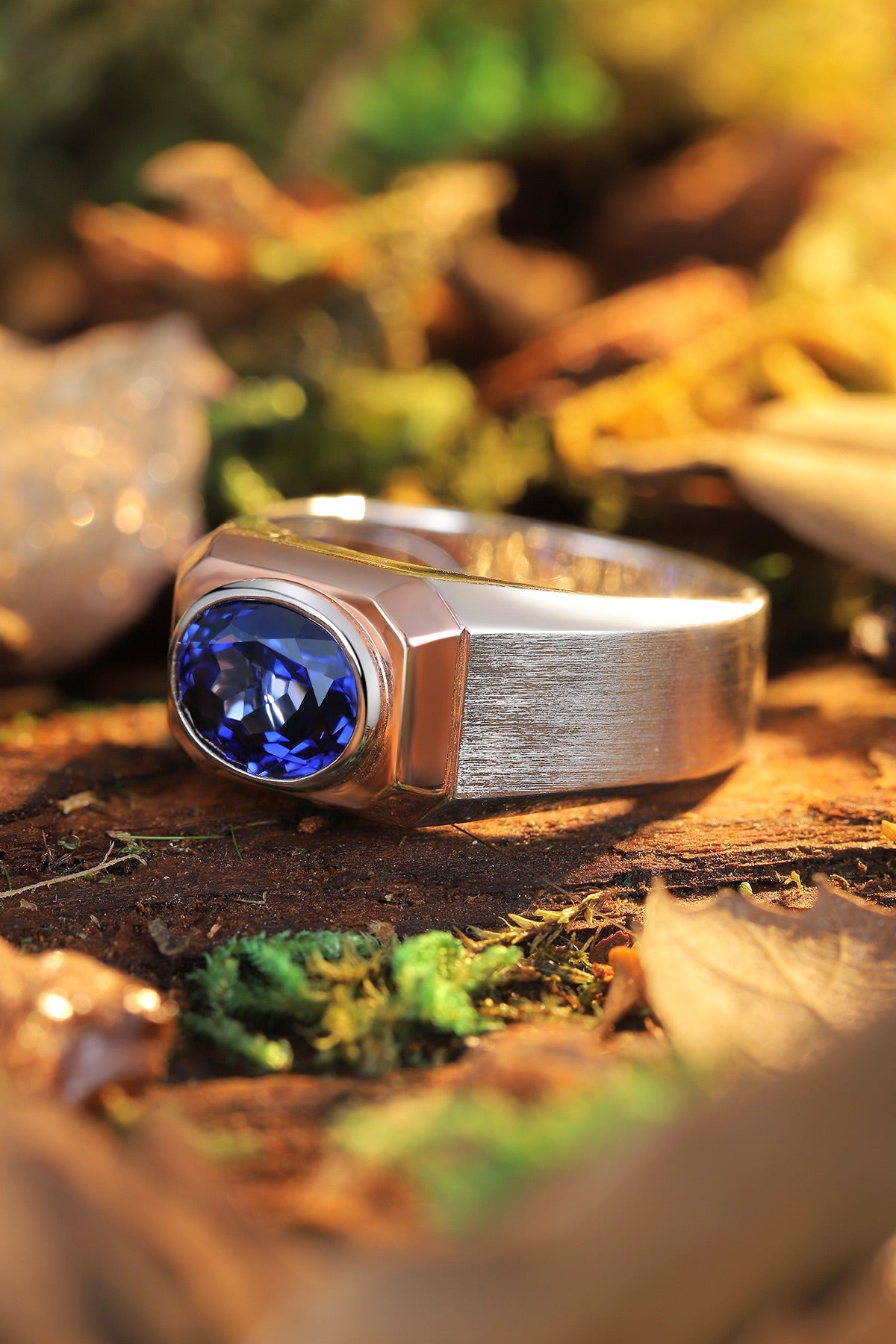 Sterling Silver Lab - Grown Sapphire Men's Ring A – JSABR020Y