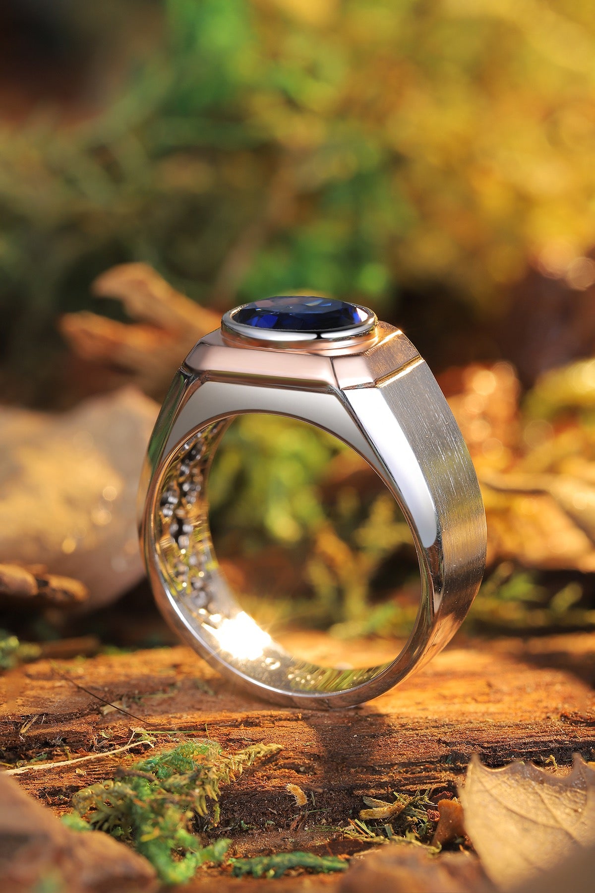 Sterling Silver Lab - Grown Sapphire Men's Ring A – JSABR020Y