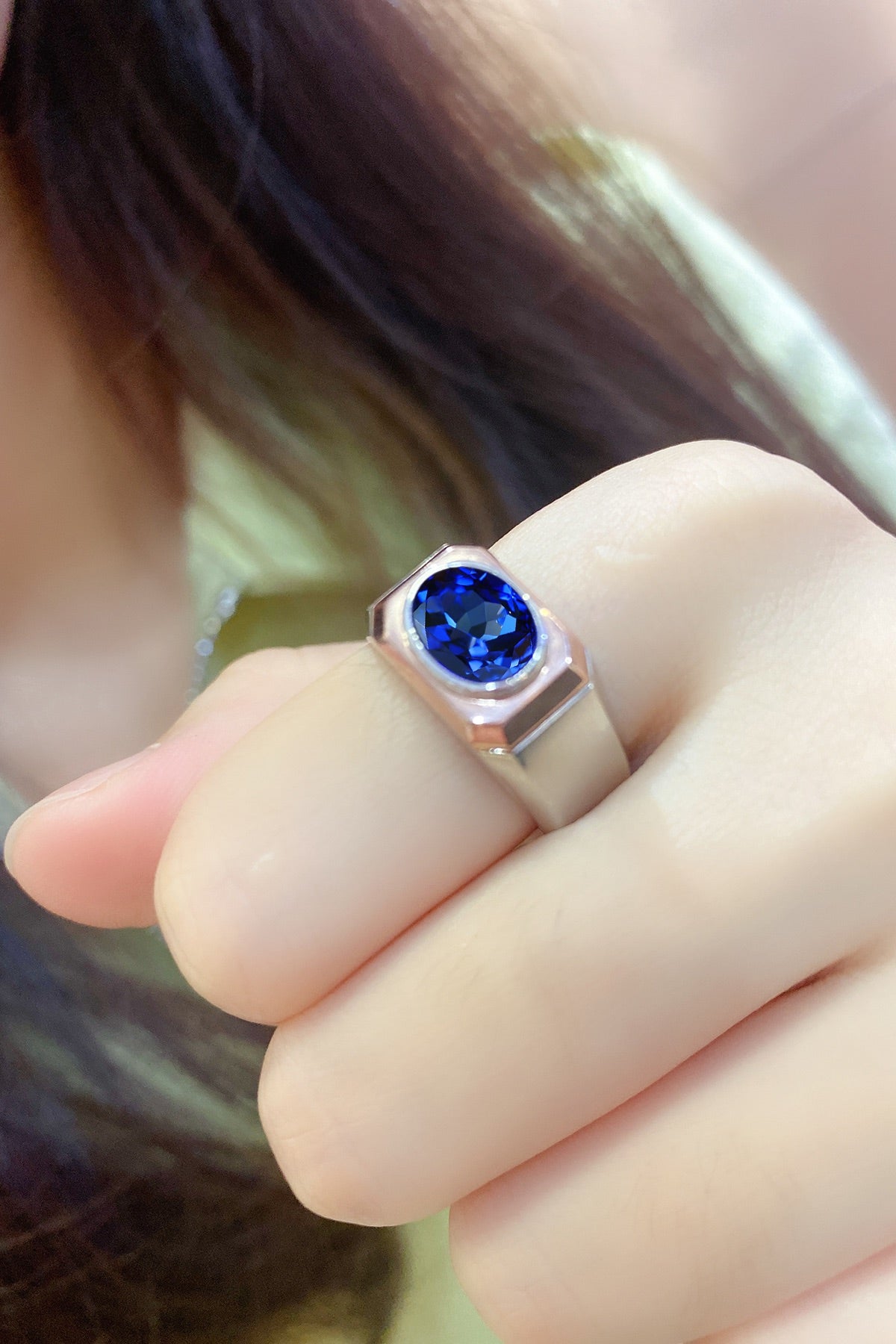 Sterling Silver Lab - Grown Sapphire Men's Ring A – JSABR020Y