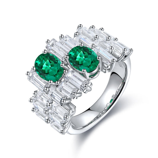 Sterling Silver Lab - Grown Emerald Ring A – JSEGR453Y