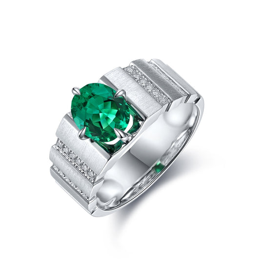 Sterling Silver Lab - Grown Emerald Men's Ring A – JSEGR023Y