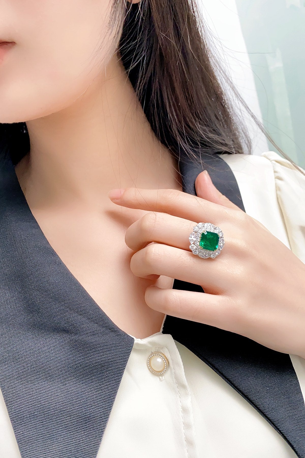 18K Gold Lab - Grown Emerald Ring & Pendant Two - in - One Style A – JSEGR695A