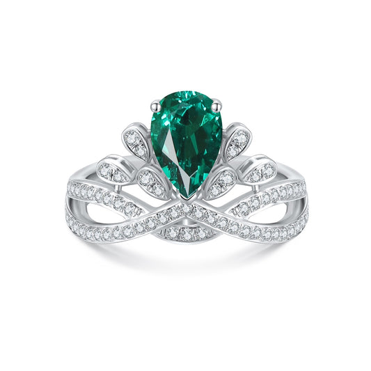 Sterling Silver Lab - Grown Emerald Ring W – JSEGR18622Y
