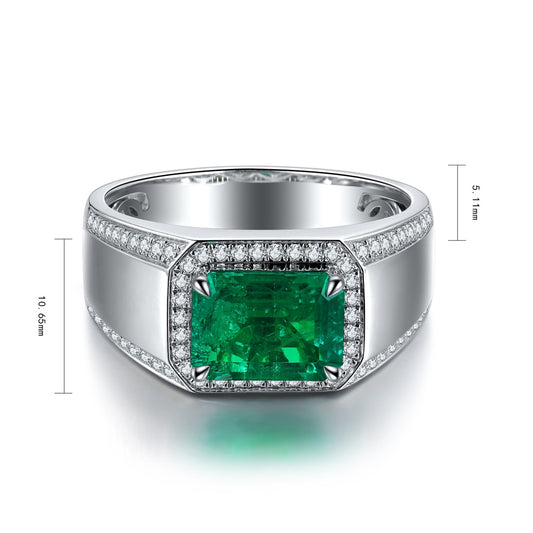 Sterling Silver Lab - Grown Emerald Men's Ring A – JSEGR021Y