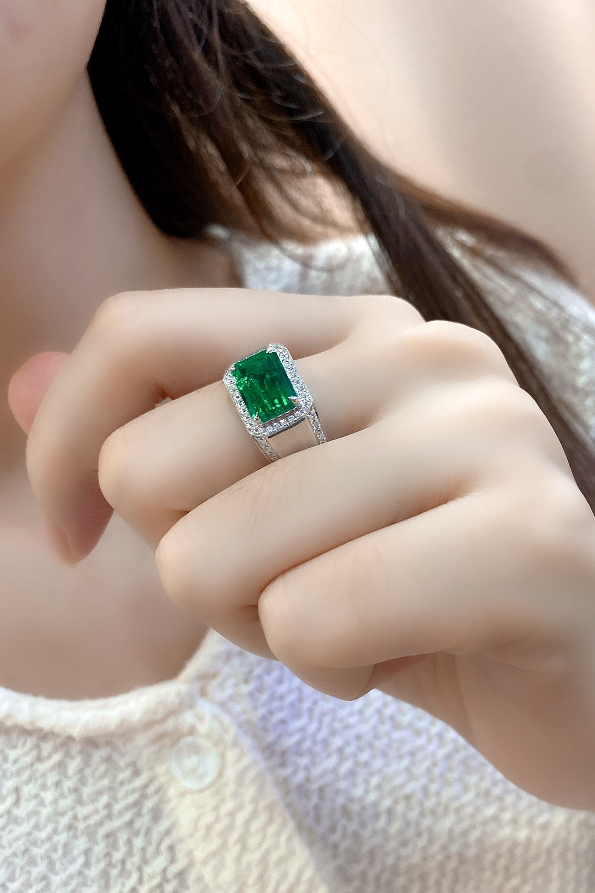Sterling Silver Lab - Grown Emerald Men's Ring A – JSEGR021Y