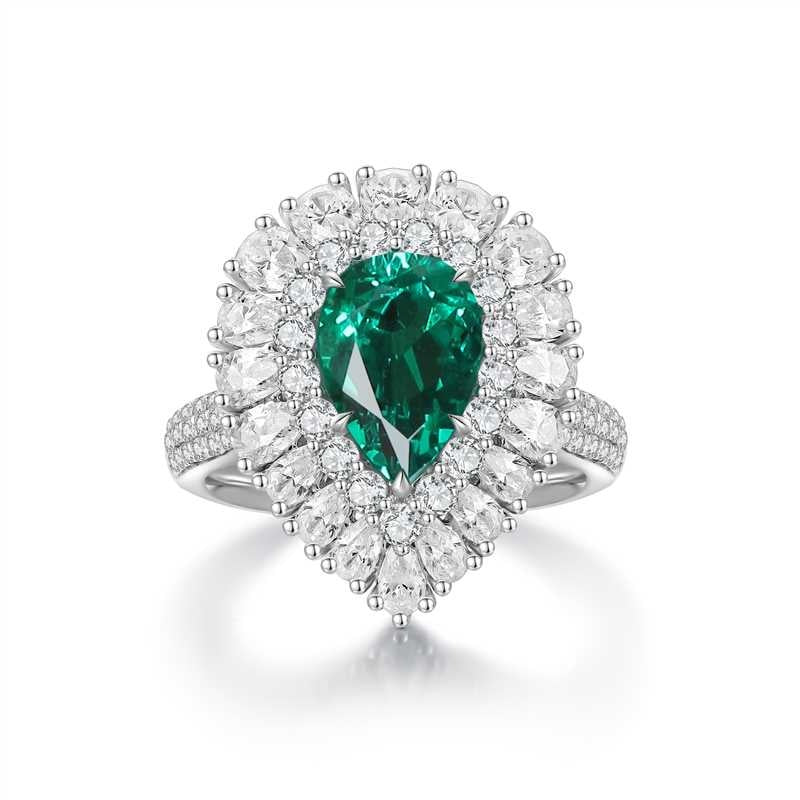 Sterling Silver Lab - Grown Emerald Ring W – JSEGR1277Y