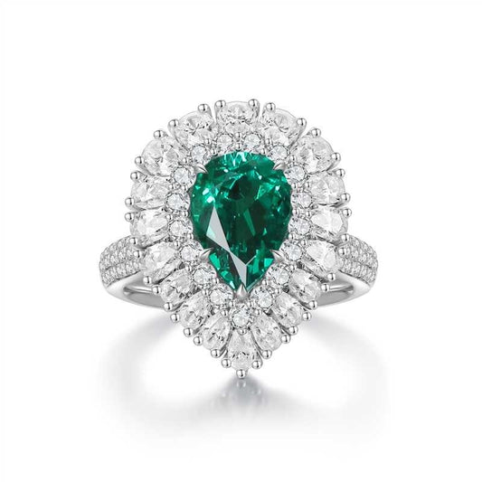 Sterling Silver Lab - Grown Emerald Ring W – JSEGR1277Y