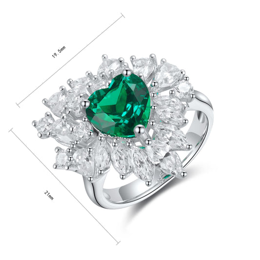 Sterling Silver Lab - Grown Emerald Ring W – JSEGR1053Y