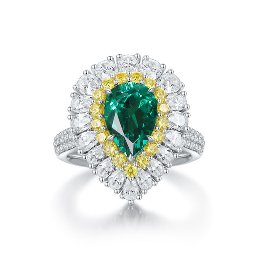 Sterling Silver Lab - Grown Emerald Ring W – JSEGR1277Y