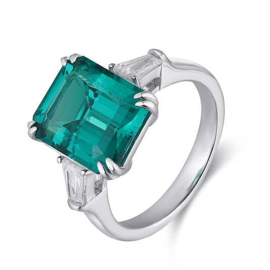 Sterling Silver Lab - Grown Emerald Ring W – JSEGR1417Y