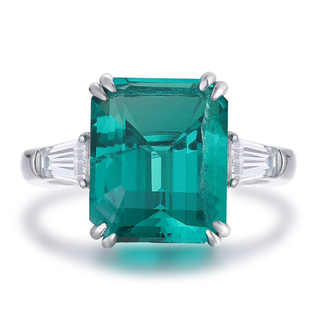 Sterling Silver Lab - Grown Emerald Ring W – JSEGR1417Y