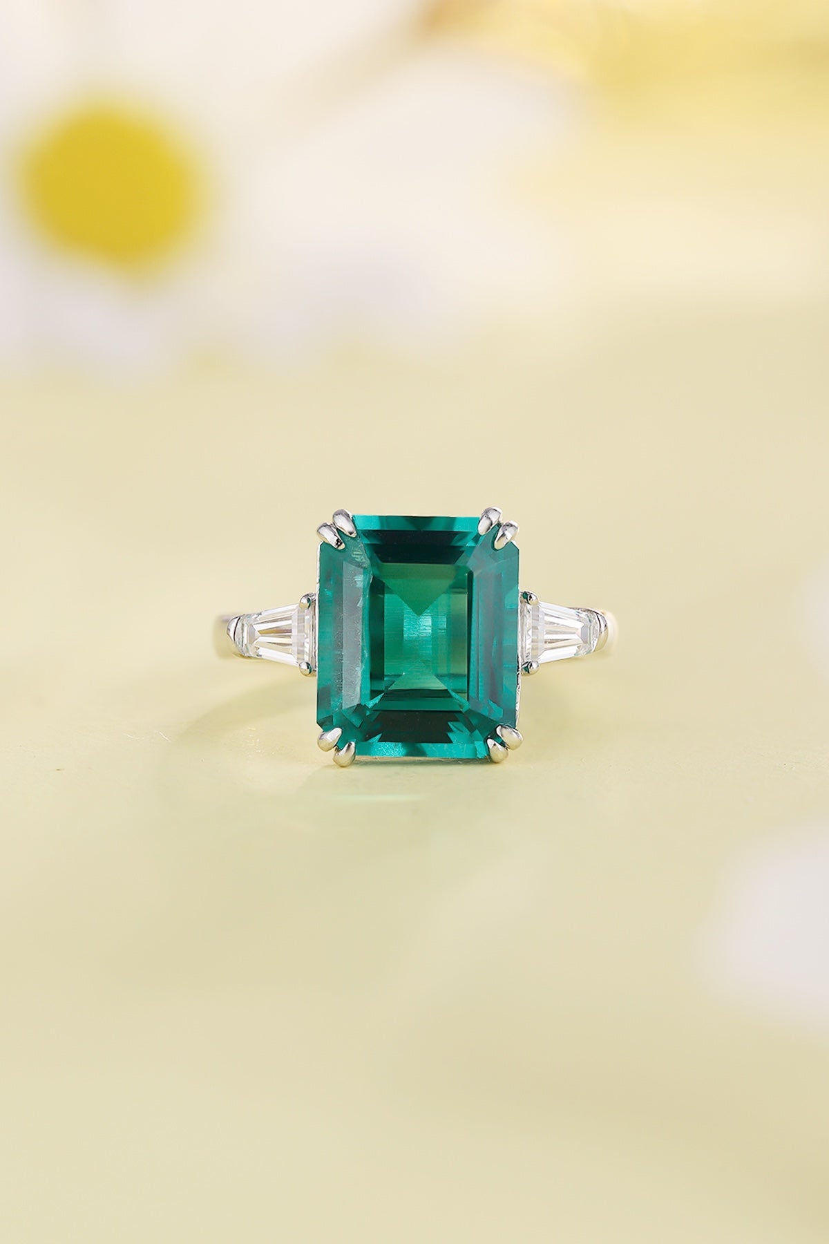 Sterling Silver Lab - Grown Emerald Ring W – JSEGR1417Y