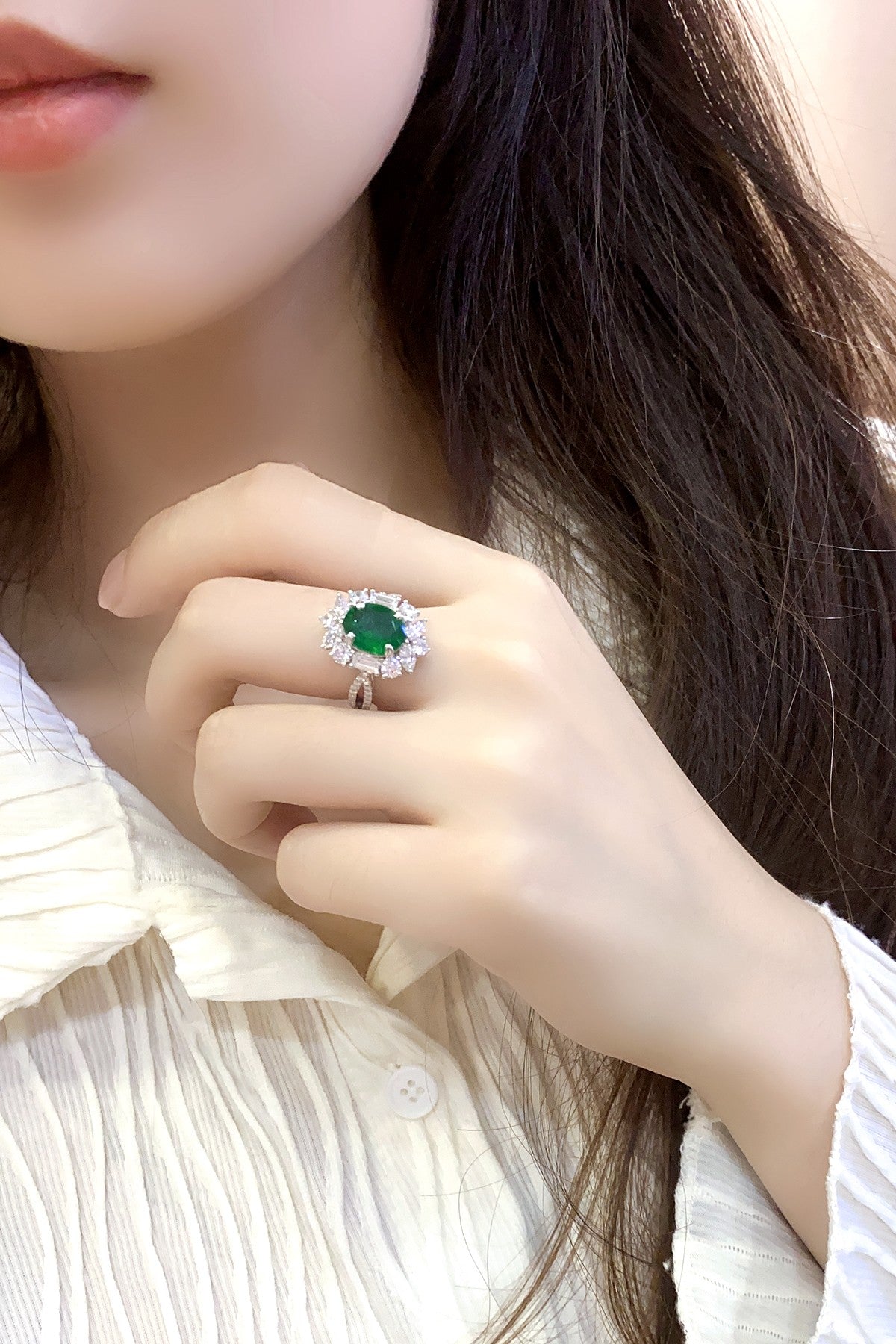 Sterling Silver Lab - Grown Emerald Ring A – JSEGR504Y