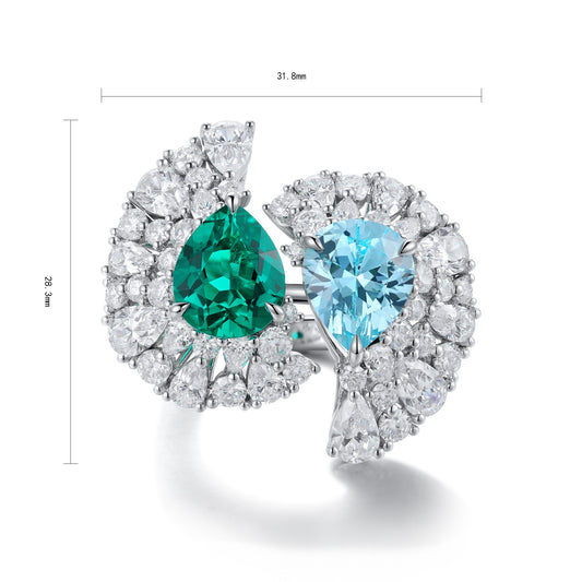 Sterling Silver Lab - Grown Emerald and Aquamarine Ring A – JR493Y
